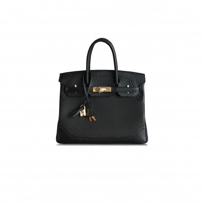 HERMÈS MASTER BIRKIN 30 SWIFT AND TOGO LACE SERIES BLACK BAG GOLD BUCKLE H082653CK62 (30*22*15cm)